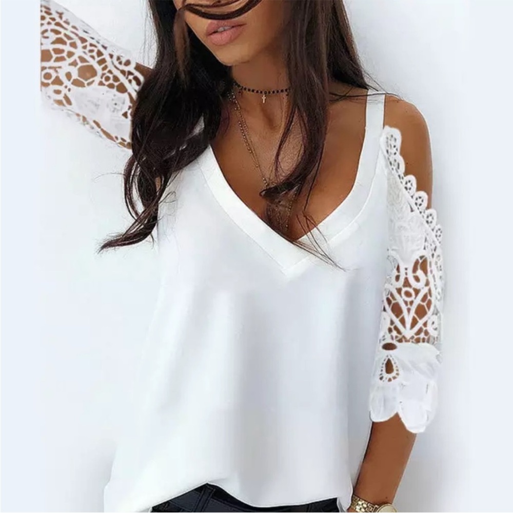 Blouse, 3/4 sleeves, v-neck size S